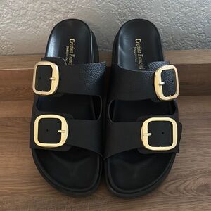 Cristina Francini - Made in Italy; Black Sandals with Gold Buckles